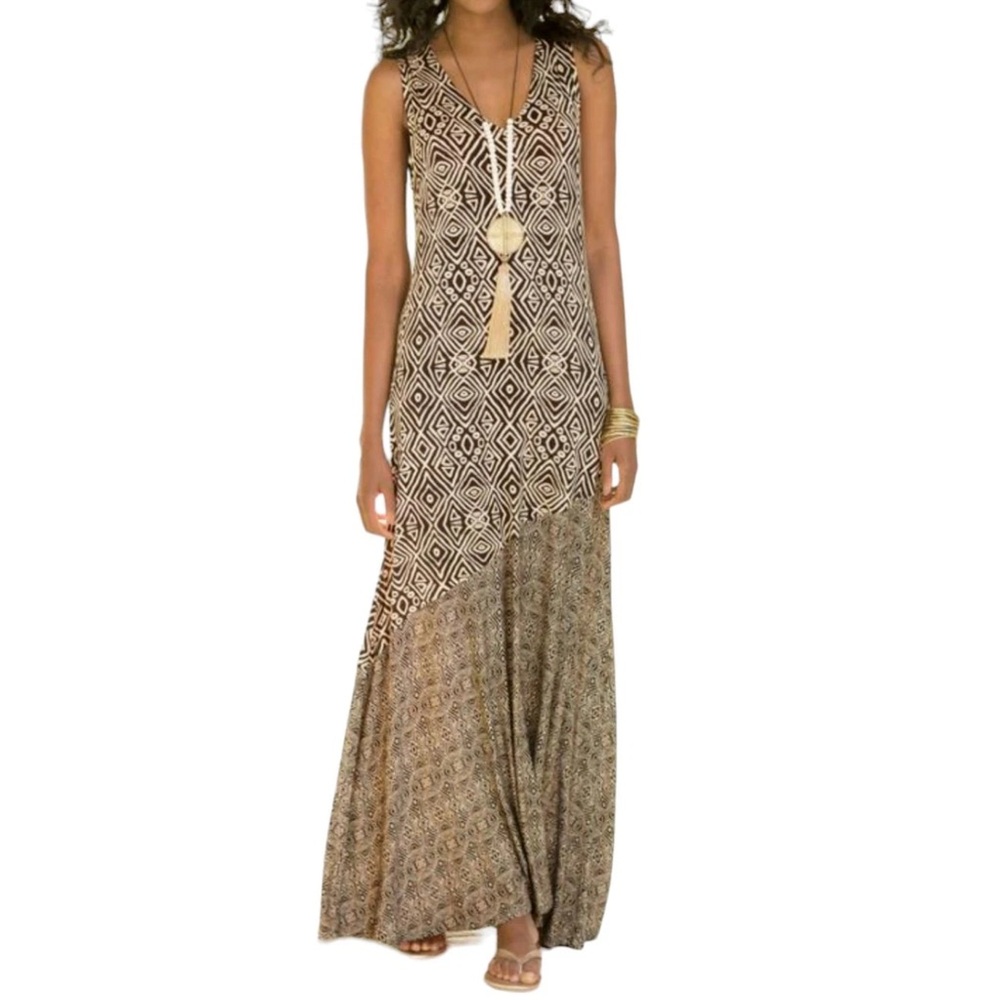 Soft Surroundings Tulum Maxi Dress Tribal Print Boho Beachy Vacation Size Large